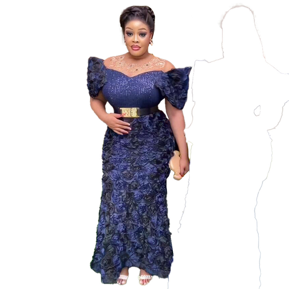 Embroidered Off-Neck Sequin Evening Dress, picture 7 of 7