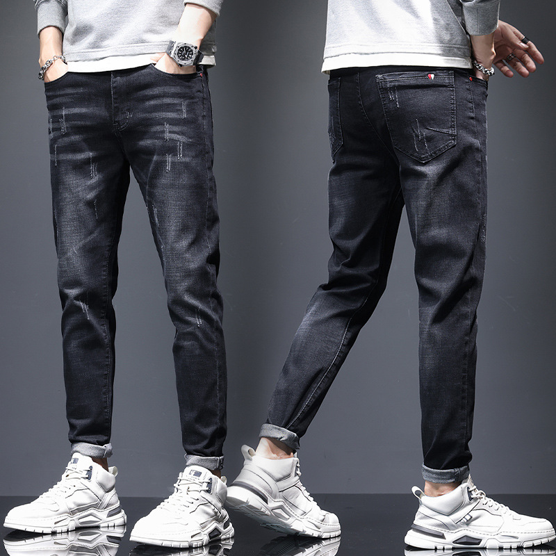 Mens Ripped Denim Jeans With Cat-Whisker Scratches
