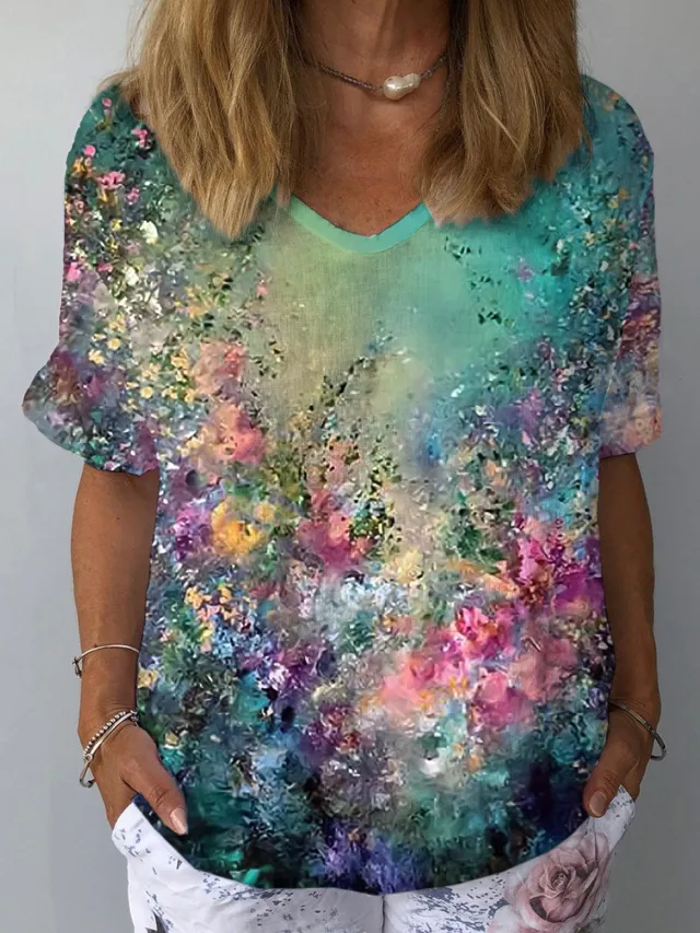 3d Printed V neck Loose Women's T shirt Short Sleeve F Type B246Ja45883 - Shop at LoveMi