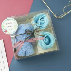 Festival Present Towel Bear Gift Box Teacher's Day Gift Soap Flower Transparent Gift - Blue - View 1