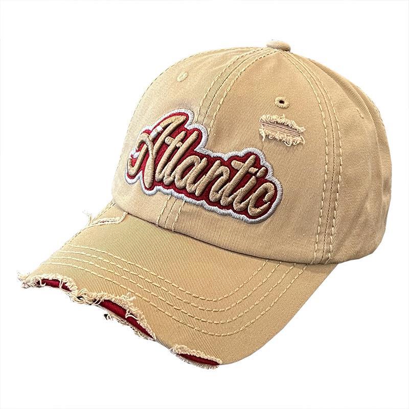 Cotton Retro Tattered Jeans Letter Embroidered Baseball Cap