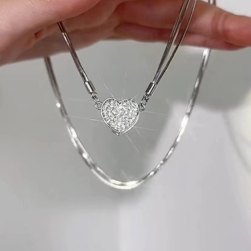 Diamond-embedded Love Multi-layer Magnet Necklace Affordable Luxury Style Personality