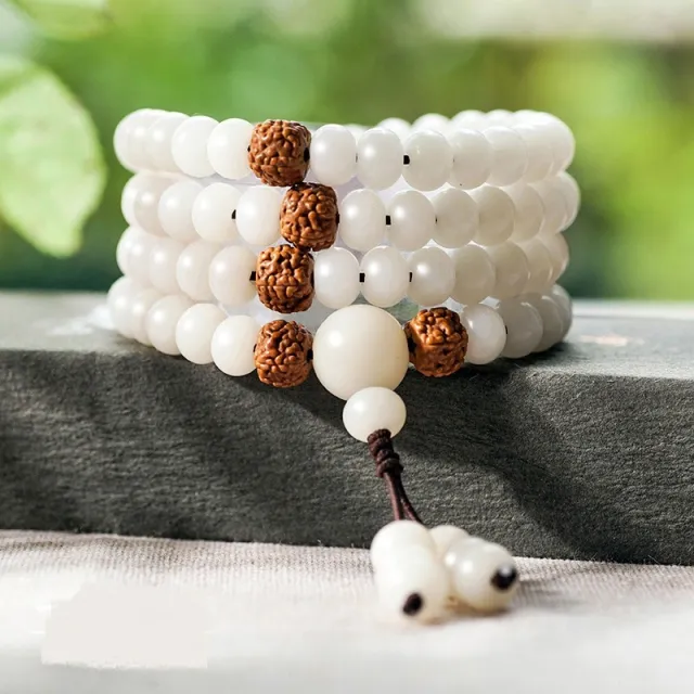 White Jade Bodhi Beads Long Bracelet Diamond Style - Shop at LoveMi
