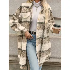 Lapel Colorblock Plaid Jacket New Design Sense Padded Coat Women's Clothing - Milk Tea Color-L - View 1
