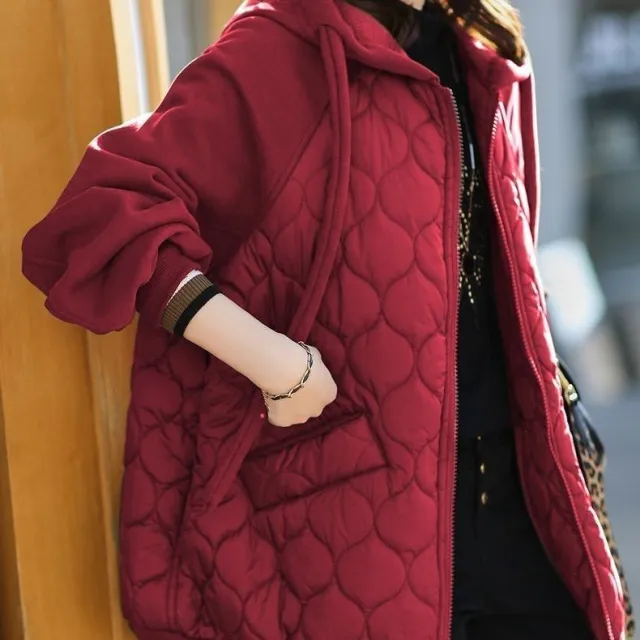 Hooded Stitching Down Thick Coat Cotton padded Jacket Red - Shop at LoveMi