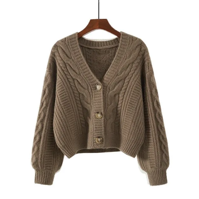 Fashionable Sweater Women's Vintage Top Loose Outer Wear V neck Camel - Shop at LoveMi