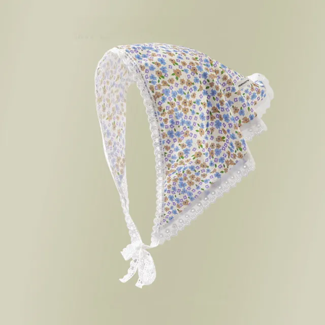 Women's Cotton And Linen Mori Style Lace Triangular Binder Blue Orange Flowers - Shop at LoveMi