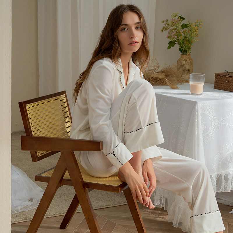 New Tailored Collar Velvet Two-piece Suit Can Be Worn Outside Cardigan Homewear