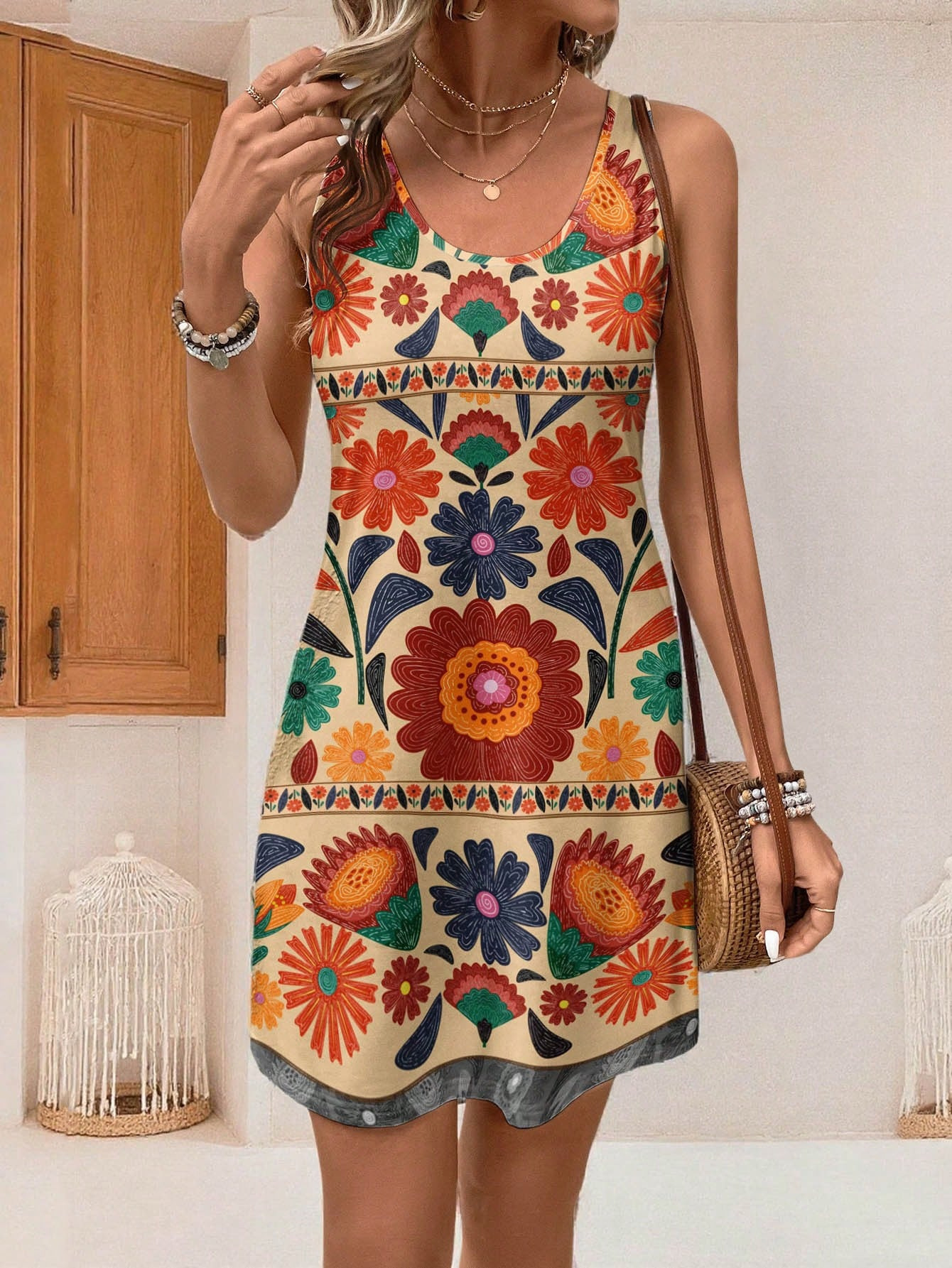Spring And Summer New Elegant Slim Tie dyed Printed Vest Skirt Wq6Rq25315Y013 - Shop at LoveMi