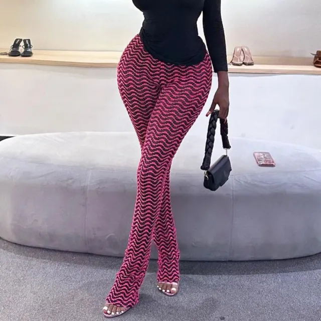 European And American Summer Casual Slim fit Figure Flattering Hip Lifting Trousers Flow Ripple Hollow Pile Pants Pink - Shop at LoveMi