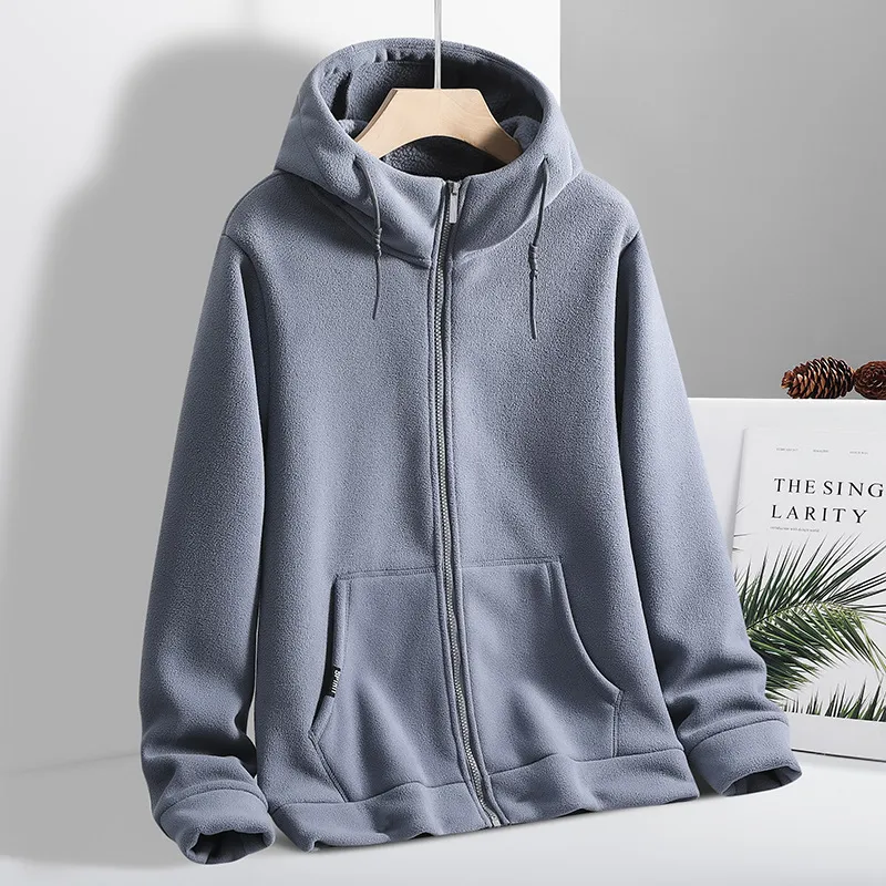 Velvet Padded Thickened Sweater Couple's Fleece Sweater Cardigan Hoodie - Blue