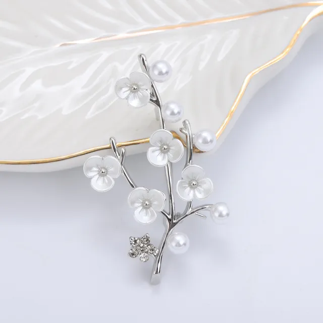 Fashion New Retro Fritillary Freshwater Pearl Plum Brooch Fashion Elegant High end Accessories Silver - Shop at LoveMi