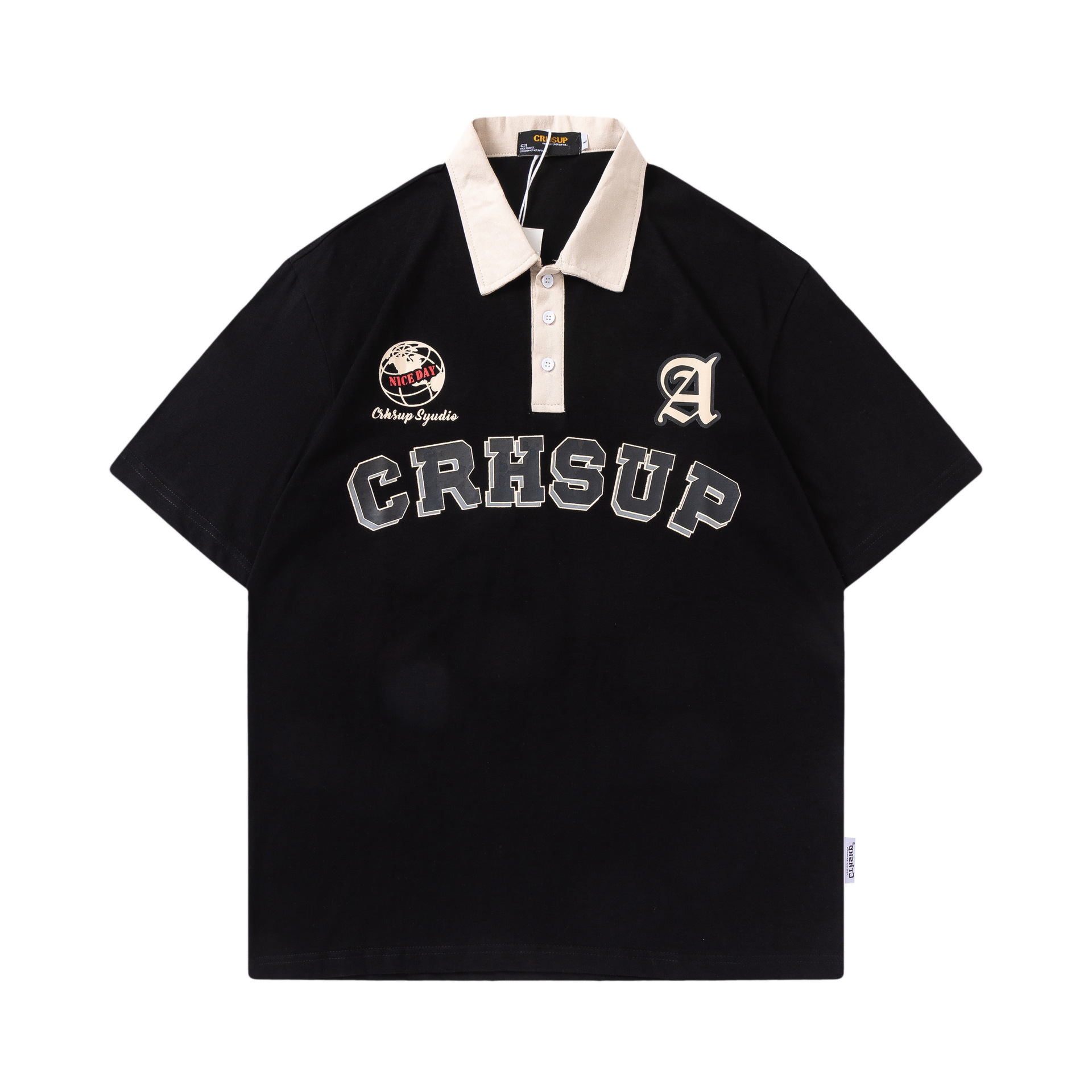 Letter Printing Lapel Short Sleeve T-shirt Couple