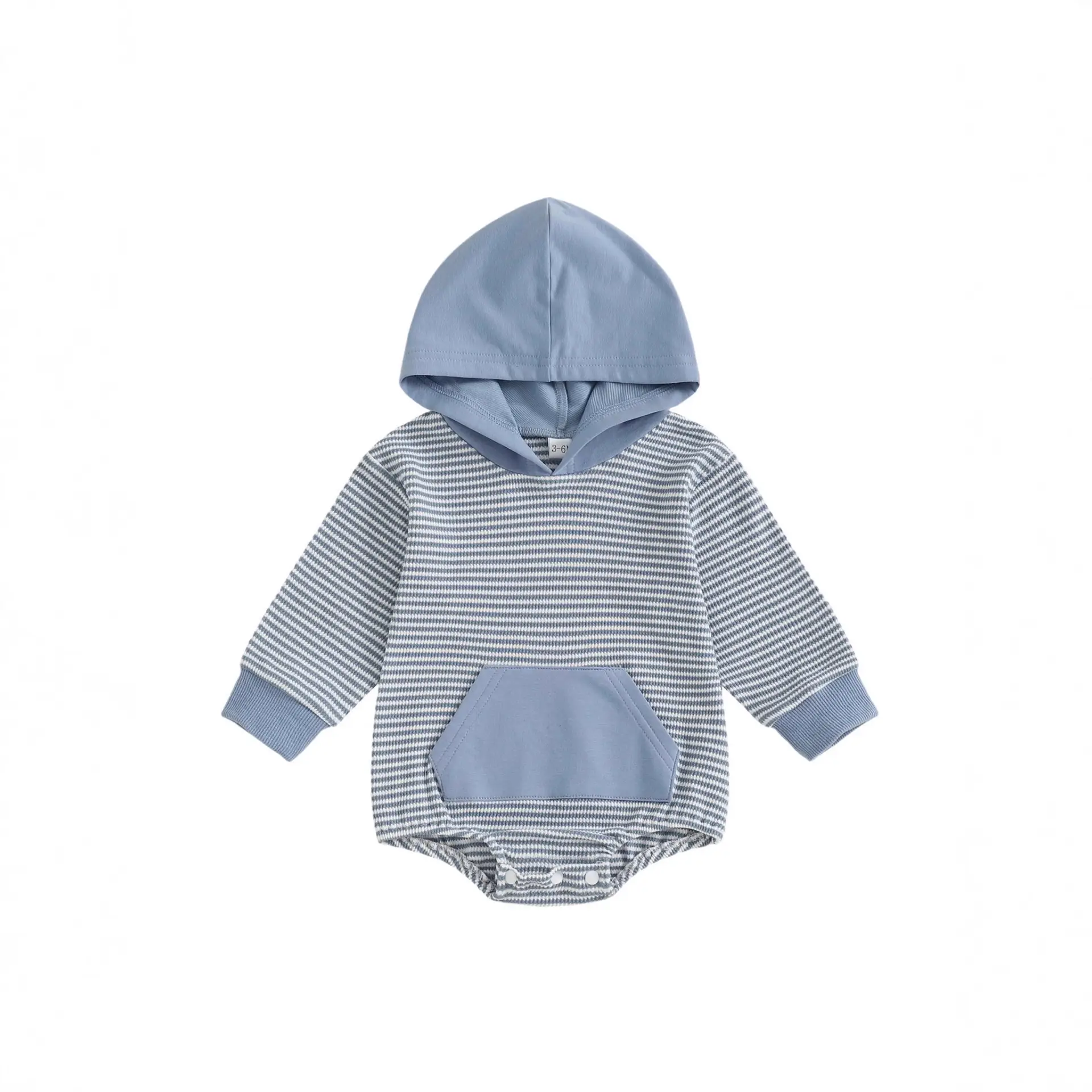 Childrens Solid-color Striped Long-sleeve Romper