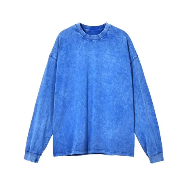 American Retro Double Yarn Cotton Worn Looking Washed out T shirt Top Blue - Shop at LoveMi