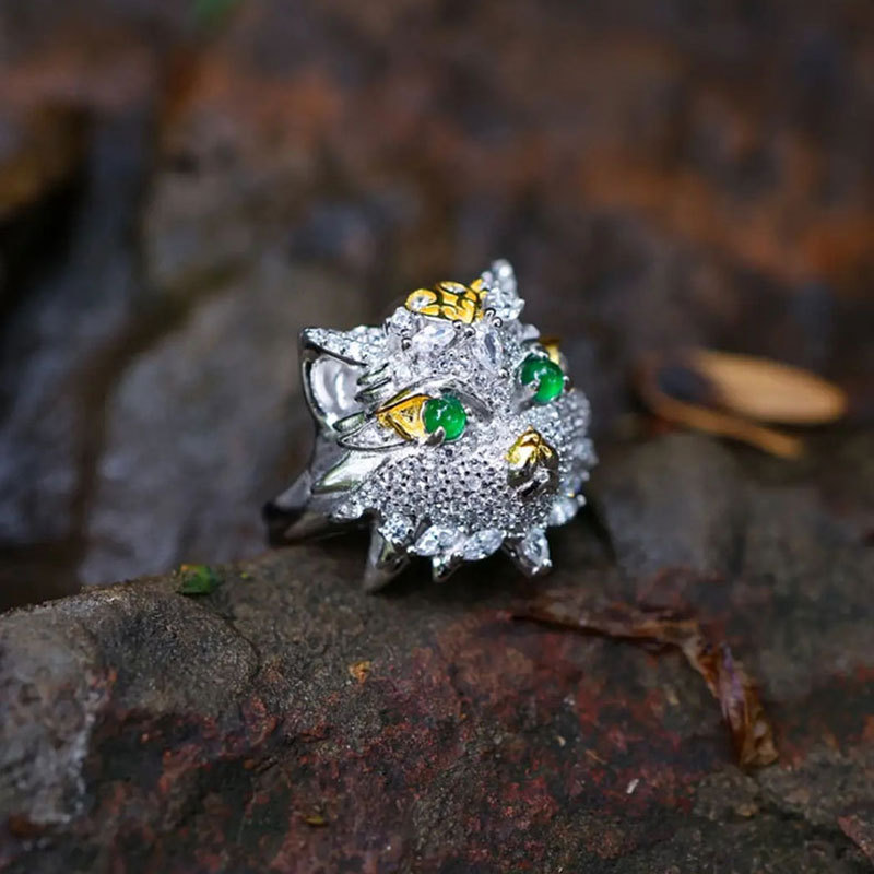 Natural Emerald Animal Owl Ring