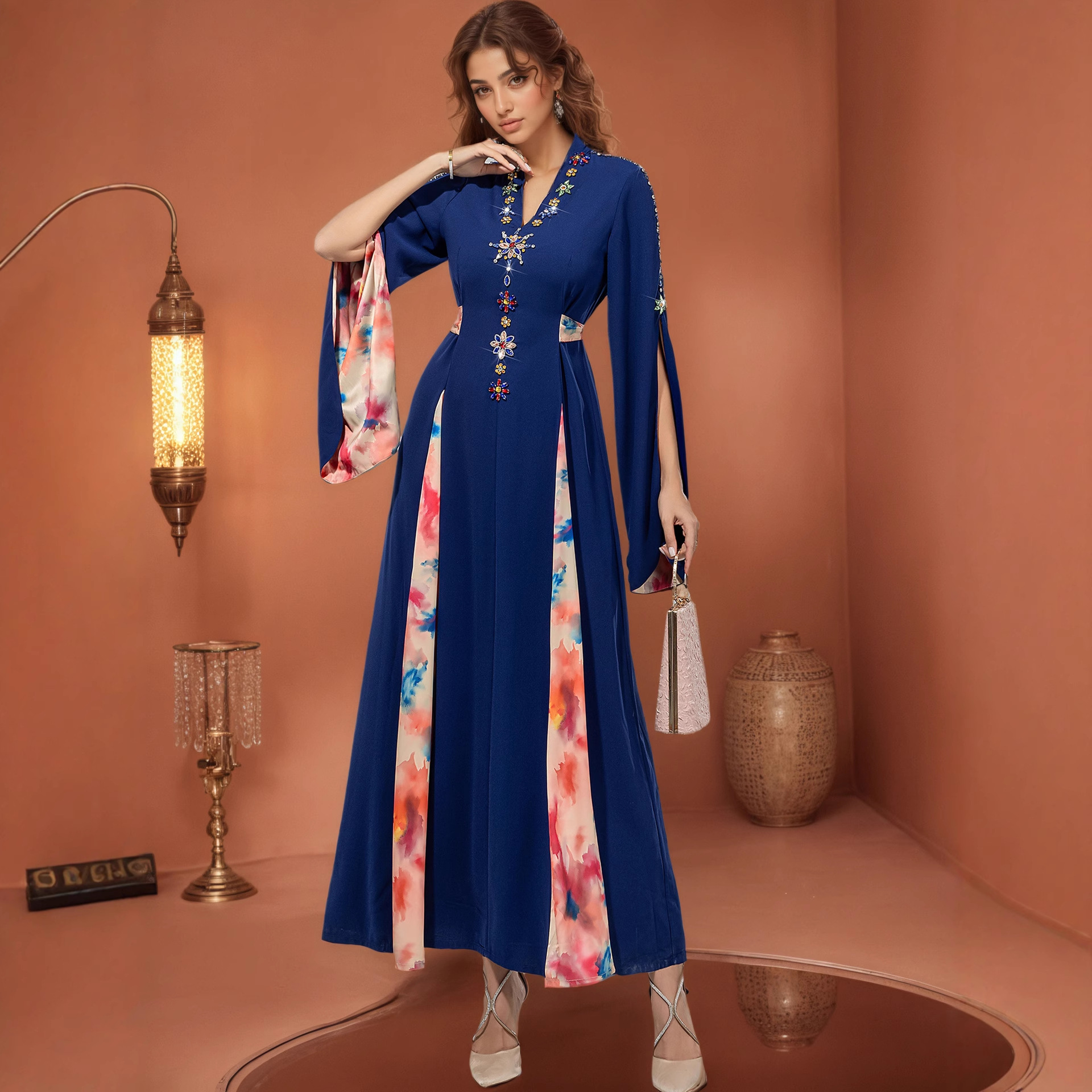 Desert Starry Sky Dark Blue Gown Hand-Inlaid