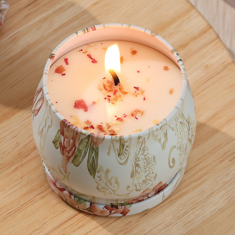 6 Pcs Bohemian Floral Tin Candle Set