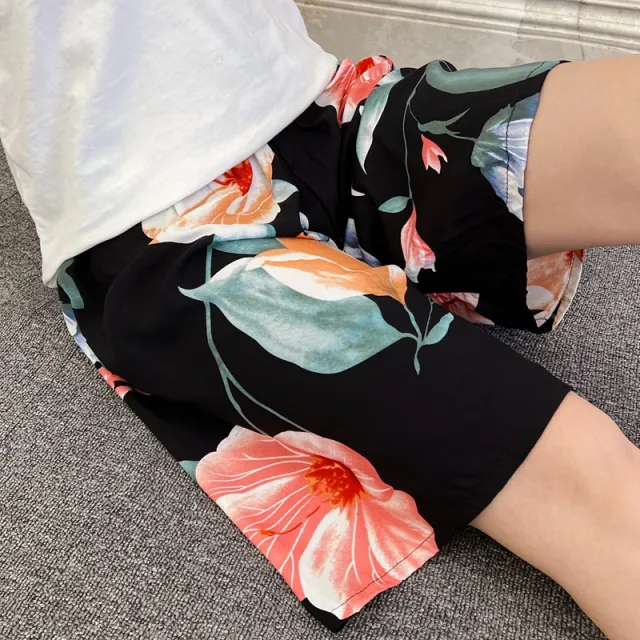 Summer Women's Pajama Pants Cotton Silk Shorts Home Loose Black Background With Print - Shop at LoveMi