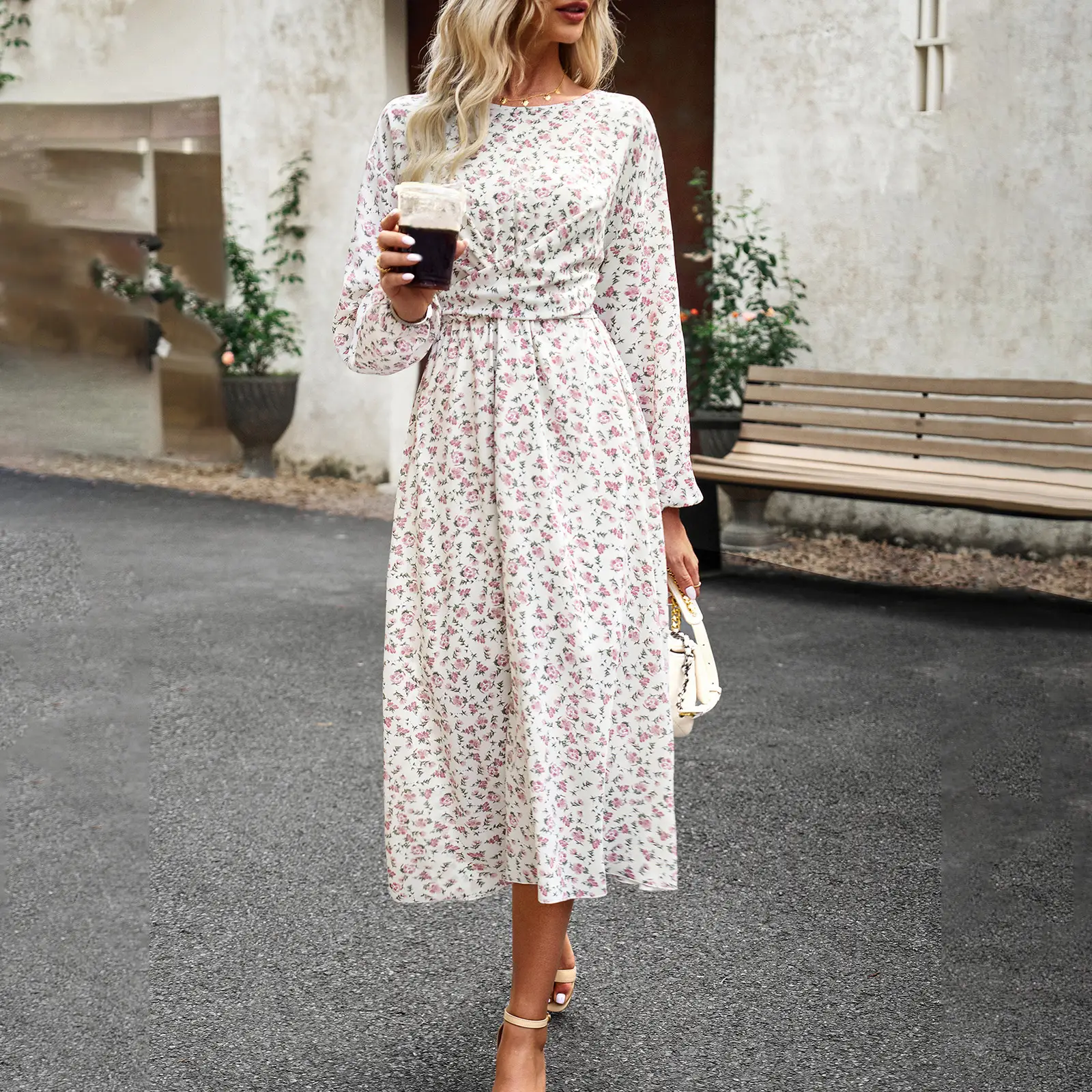 Women's Fashion Casual Temperament Long Sleeve Round Neck Dress