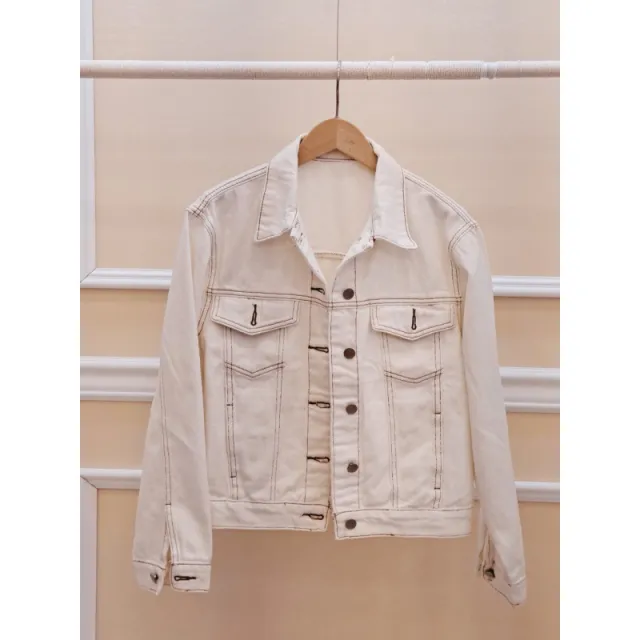 Retro Simple Single breasted Regular Washed Denim Jacket White - Shop at LoveMi