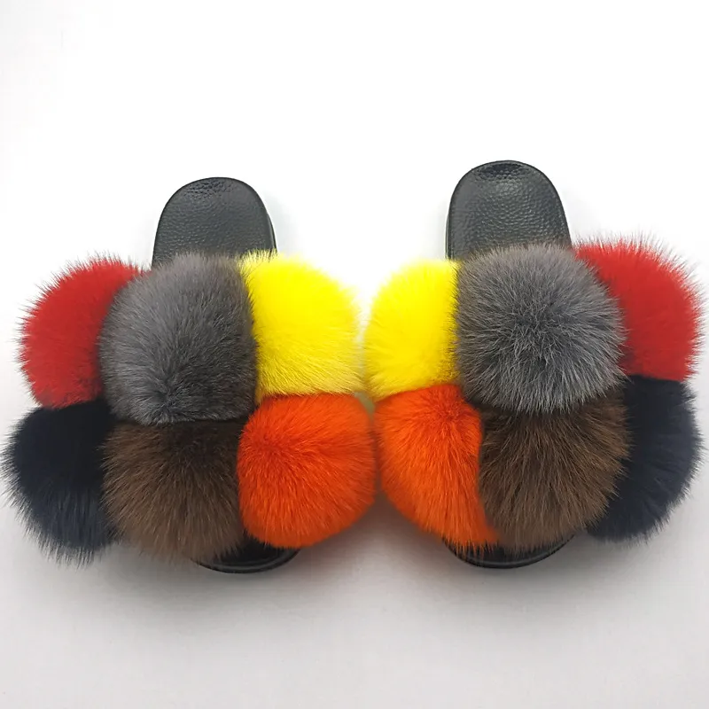 Fox Fur Ball Slippers For Outer Wear - Color 9-38