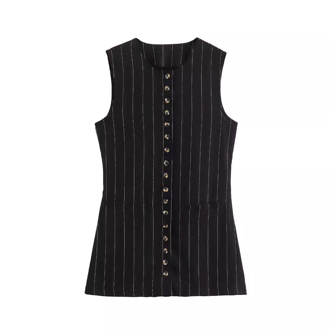 Women's Black Pinstripe Vest Suit