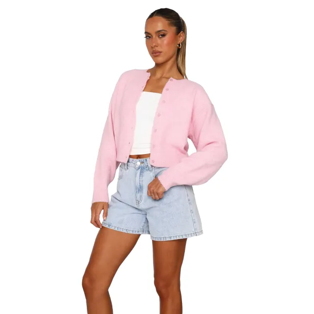 Comfort And Casual Solid Color Woolen Cardigan Short Coat Top Sweater Pink - Shop at LoveMi