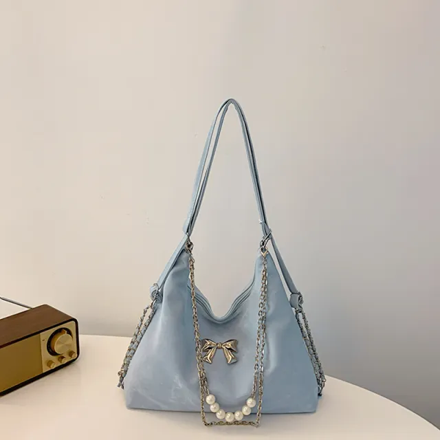 Niche Commuter Pearl Chain One Shoulder Bag Women's All match Shoulder Tote Bag Blue - Shop at LoveMi