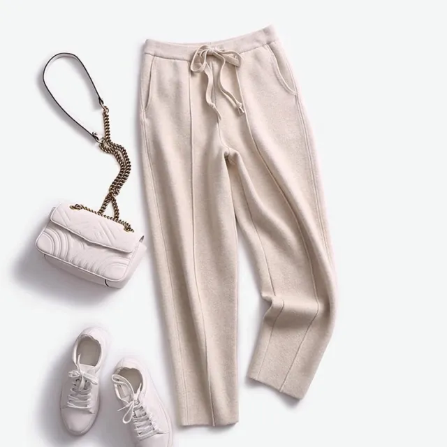 Fashion Personality Female Knit Cropped Pants Beige - Shop at LoveMi