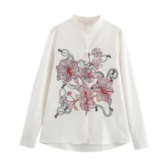 European And American Style Simple Retro Fireworks Long Sleeve Round Neck Shirt - View 1