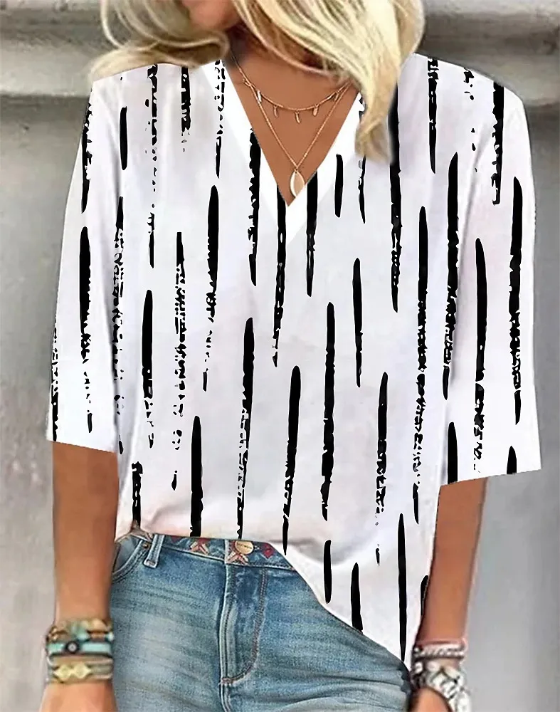 Cross-border Clothing 3D Printed V-neck Pullover Leisure Cropped POD Customization - Vl04-S