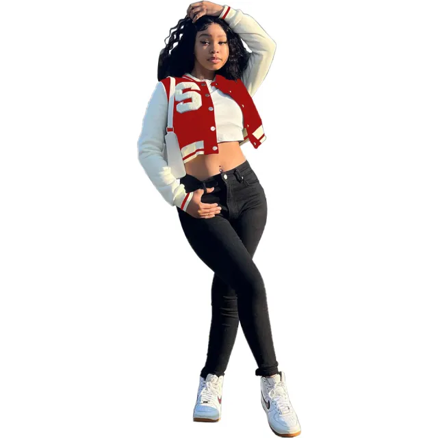 Women's Solid Color Stitching Fashion Baseball Jacket Red - Shop at LoveMi
