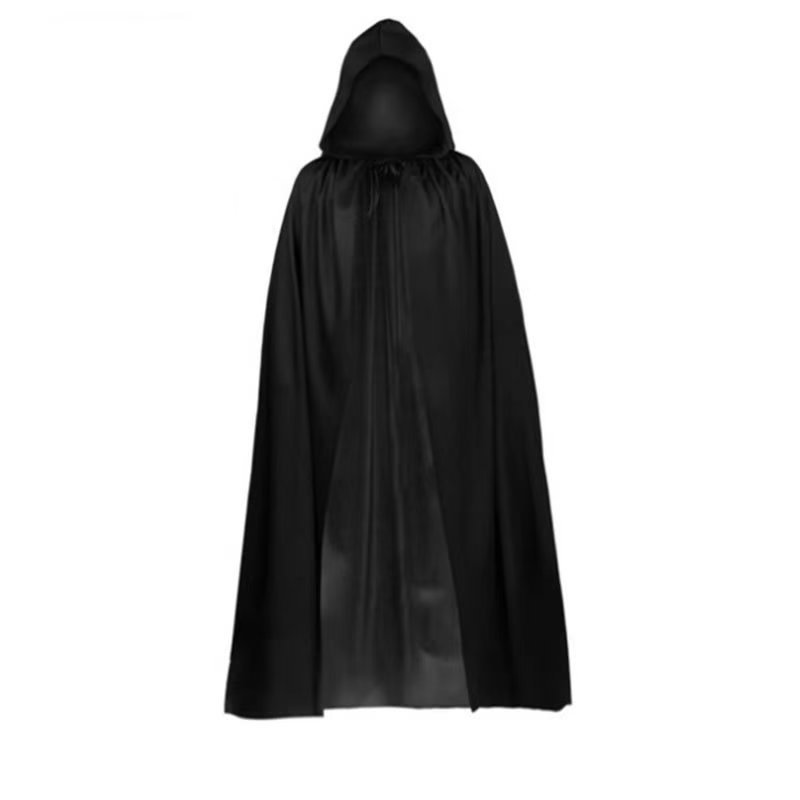 Halloween Costume Satin Black Grim Reaper Cloak Cape