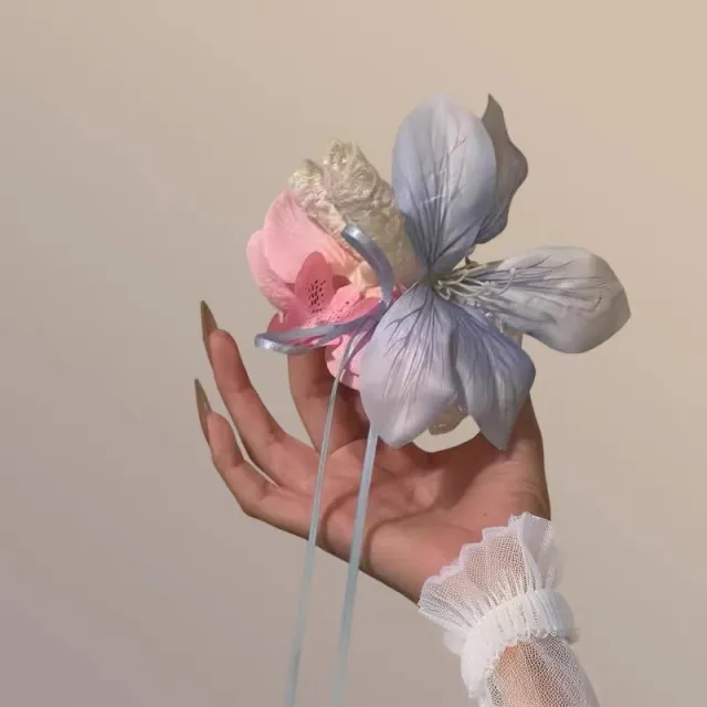 Ruhua In The Wild Spring And Summer Atmosphere Hair Accessories Blue Pink Flowers - Shop at LoveMi