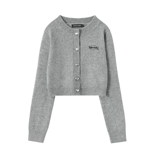 Love Decorative Button Round Neck Slimming Simple Woolen Cardigan Gray - Shop at LoveMi