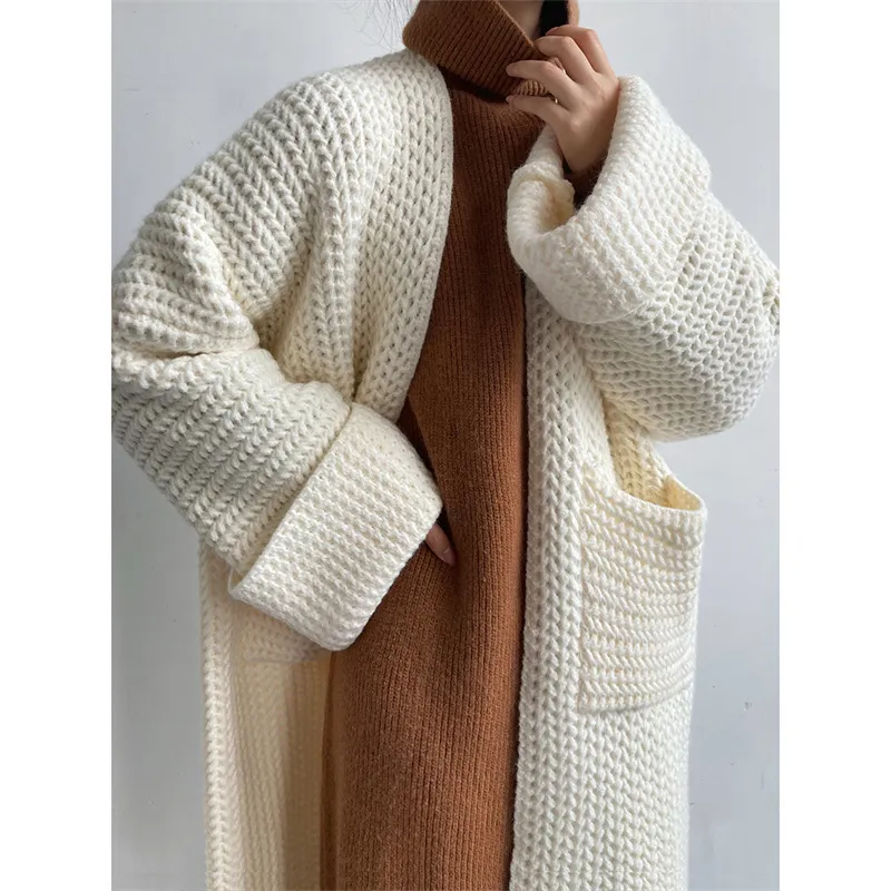 Autumn And Winter Cardigan Coat For Women - Creamy White