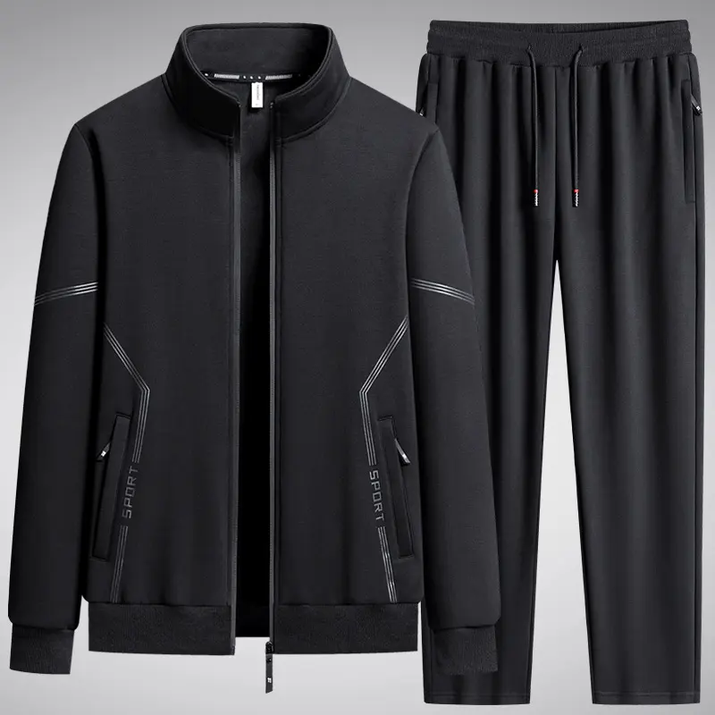 Two-piece Set Fleece-lined Thickened New Stand Collar Men's Leisure