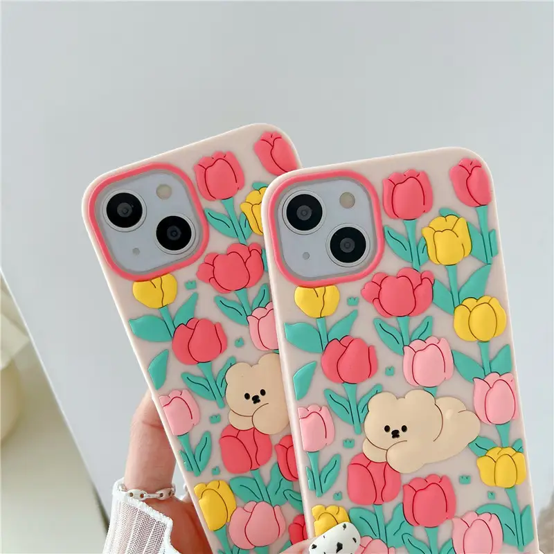 Creative Cartoon Little Bear Flowers Phone Case