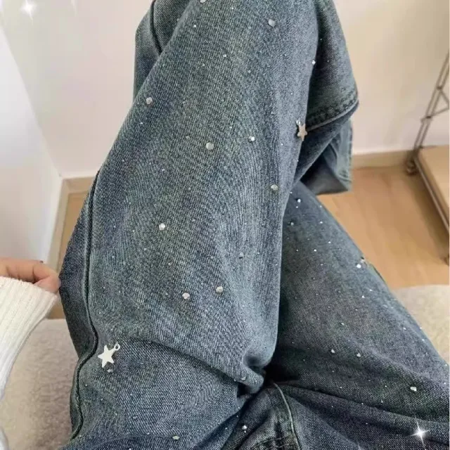 Light Blue Narrow Wide Leg Jeans Straight Spring Blue - Shop at LoveMi