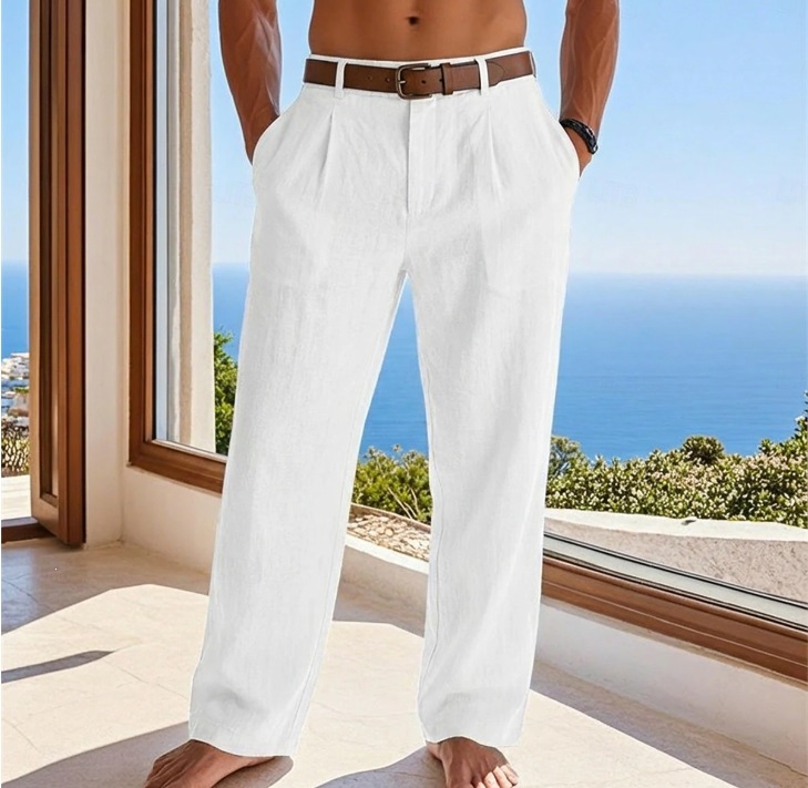Calça Masculina de Linho com Bolsos e Modelagem Solta