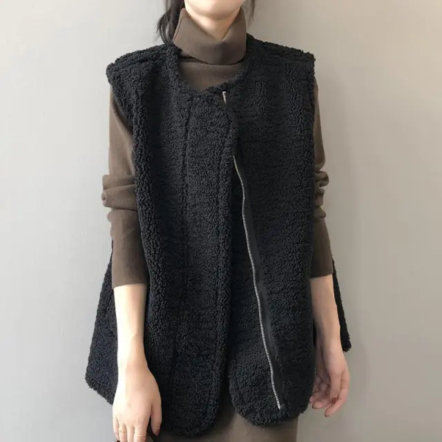 Autumn And Winter Lamb Wool Vest Women Black - Shop at LoveMi