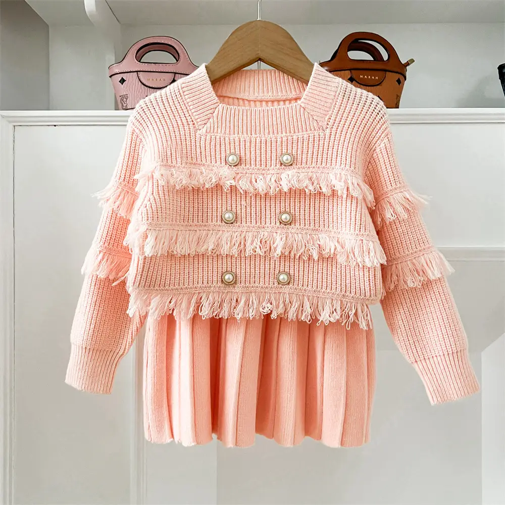 Tassel Knitted Long Sleeve Pullover Two-piece Set