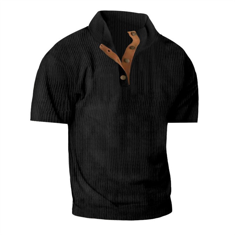 Loose-Fit Men’s Stand Collar Short-Sleeve Corduroy Shirt Loose-Fit Men’s Stand Collar Short-Sleeve Corduroy Shirt