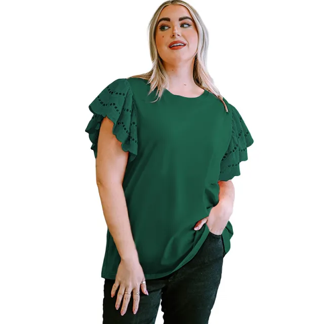 Female Lace Hollow Out Versatile Casual Short Sleeved Shirt Style109 4X - Shop at LoveMi