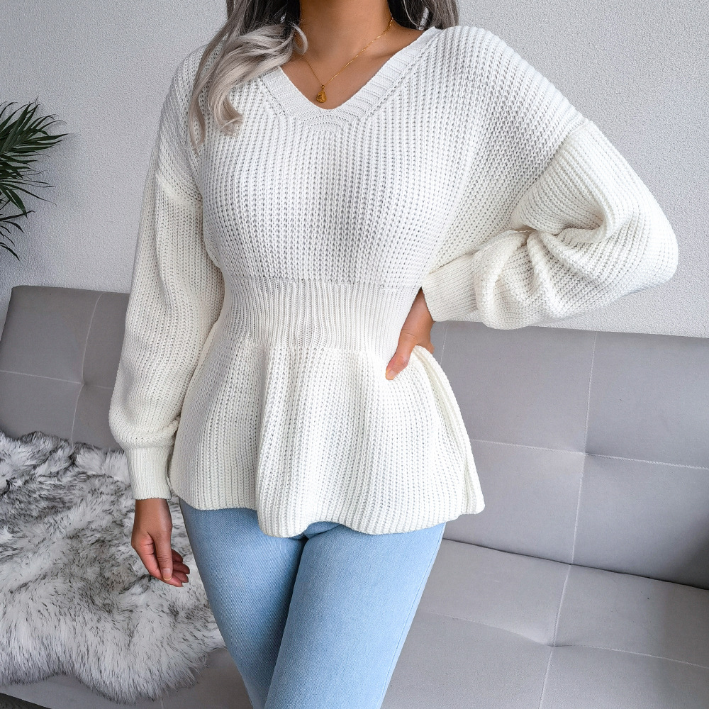 Women's flounce hem sweater – white colorway romantic Mori Girl outfit