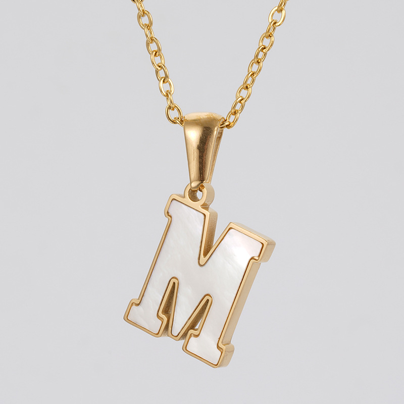 18K Gold Shell Stainless Steel Letter Pendant Necklace