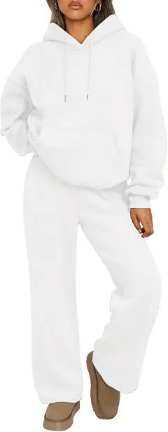 Autumn And Winter Casual Hooded Sweatshirt Oversized Wide-leg - White - View 1