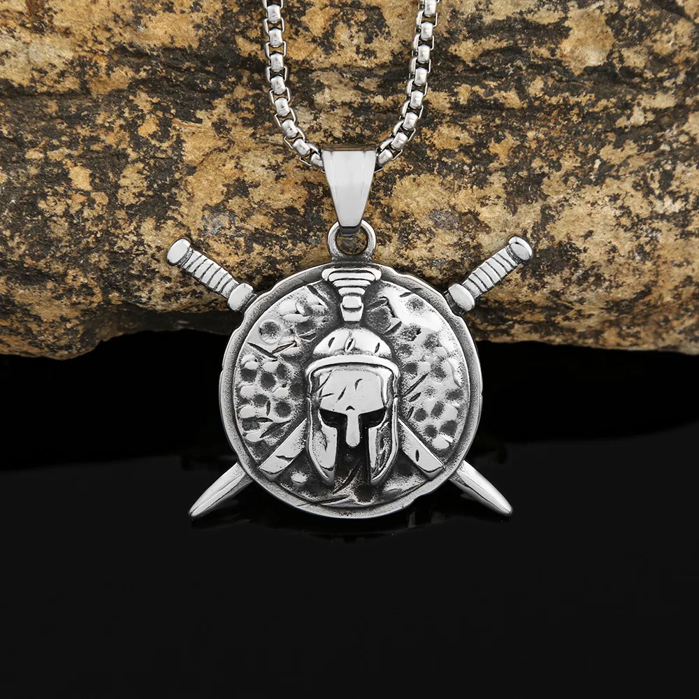 Retro Double Sword Embossed Single-sided Pendant