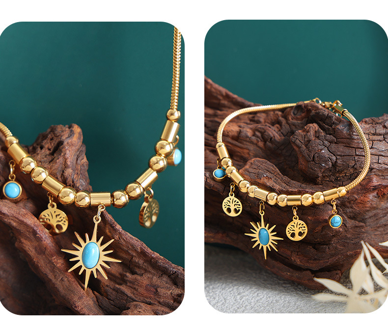 All-match Sun Turquoise Pendant Necklace Bracelet